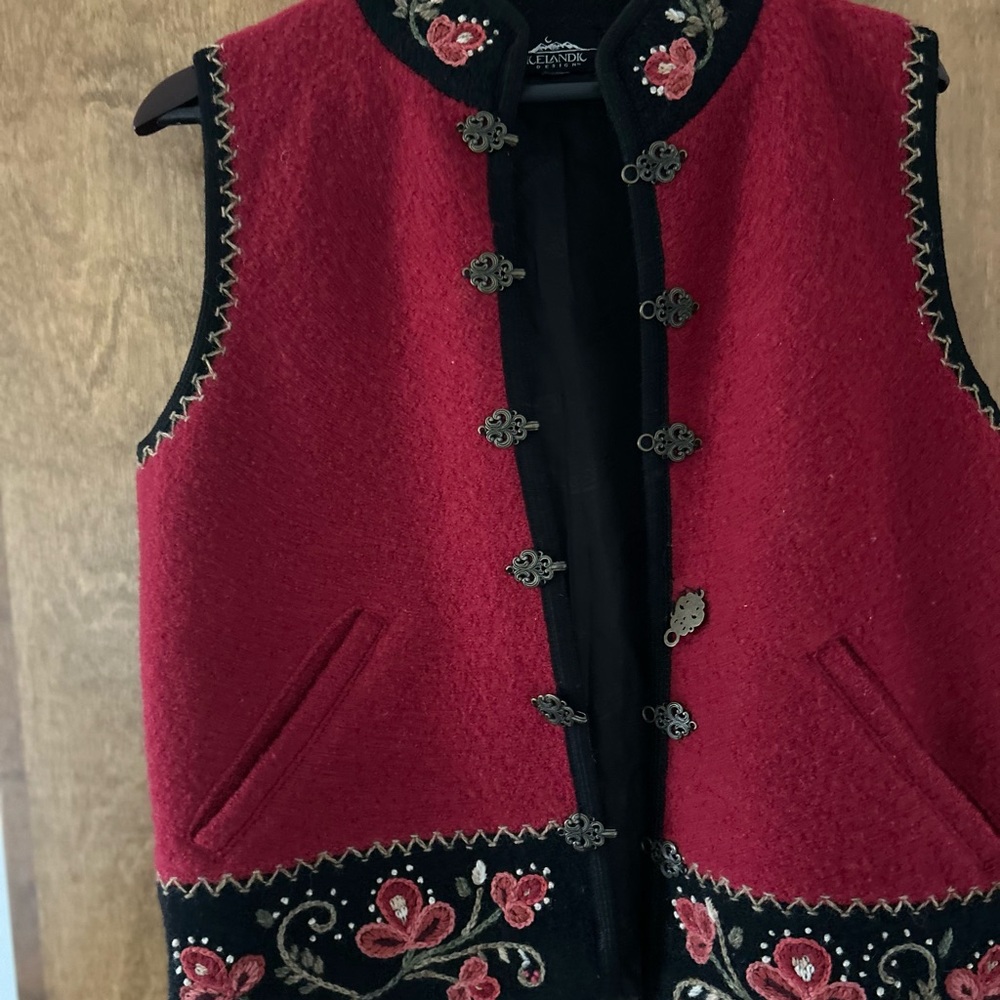Chic Red Embroidered Vest